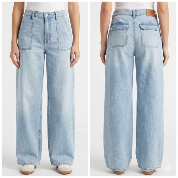 LUCKY BRAND 100% Cotton Light Wash Wide Leg Jeans Patch Pockets 14R - Picture 1 of 9